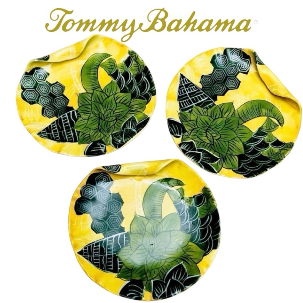 Tommy Bahama Set/3 Ambiance Curled Edge Yellow Green Tropical Print Salad Plates
